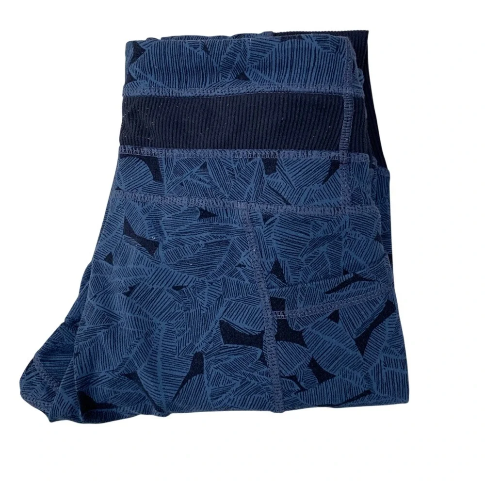 Athleta Leggings Tropical Excursion Blue/Navy Leaf Ribbed Athletic Gym Size‎ XS